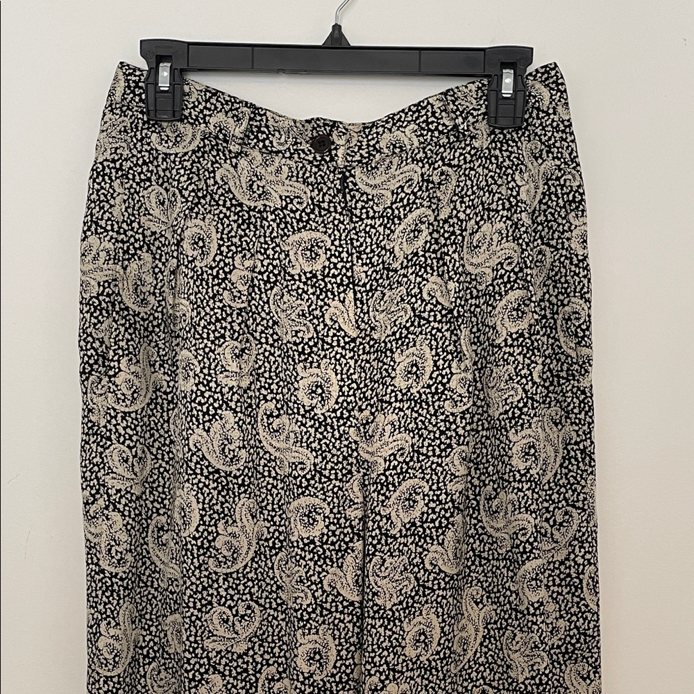 Anne Klein Vintage 100% Silk Black Paisley Pants size 12 - Picture 8 of 13